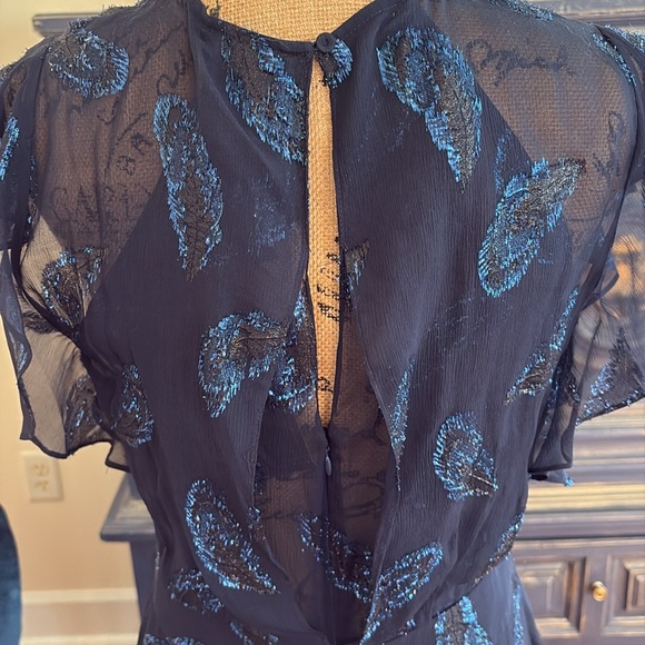 BCBGMaxazria Sheila holiday dress new NWT blue feather glitter sparkle s 6 $368 - Picture 5 of 8